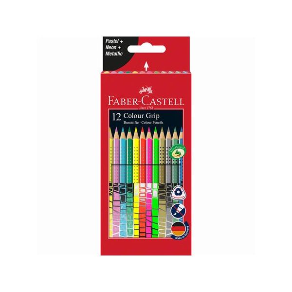 Farebné ceruzky, sada, trojhranné, FABER-CASTELL, "Colour Grip", 12 rôznych farieb