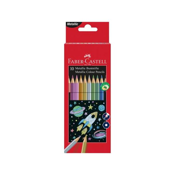 Farebné ceruzky, sada, šesťhranné, FABER-CASTELL, 10 rôznych metalických farieb