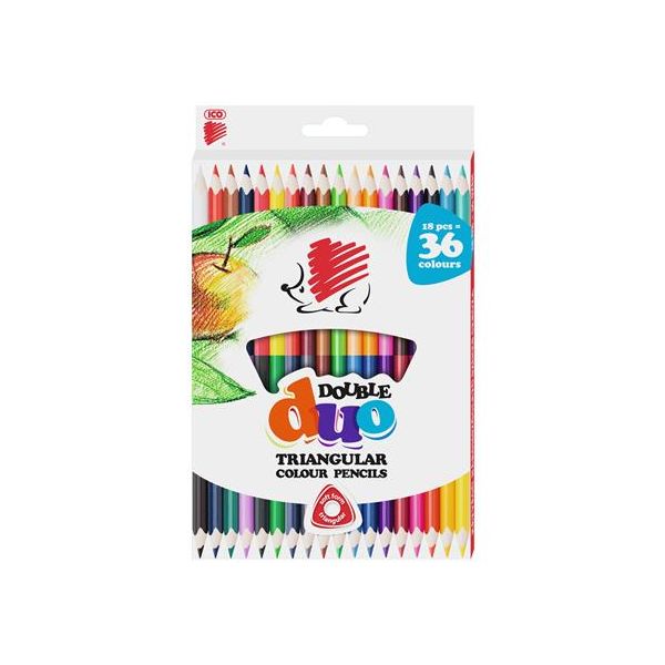 Farebná ceruzka, obojstranná, trojhranný tvar,  ICO "Ježko", 36 rôznych farieb