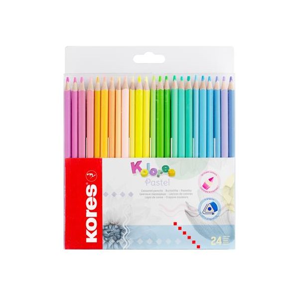 Farebné ceruzky, sada, trojhranné, KORES "Kolores Pastel", 24 pastelových farieb