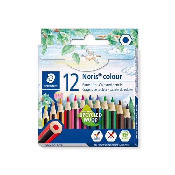 Farebné ceruzky, sada, šesťhranné, krátke, STAEDTLER "Noris Colour 185", 12 rôznych farieb