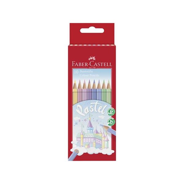 Farebné ceruzky, sada, šesťhranné, FABER-CASTELL, 10 rôznych pastelových farieb