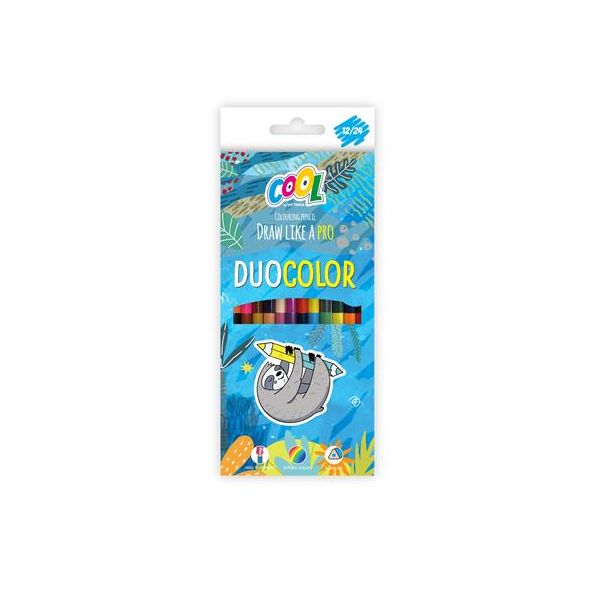 Farebné ceruzky, sada, trojhranné, obojstranné, COOL BY VICTORIA "Duocolor", 24 rôznych farieb