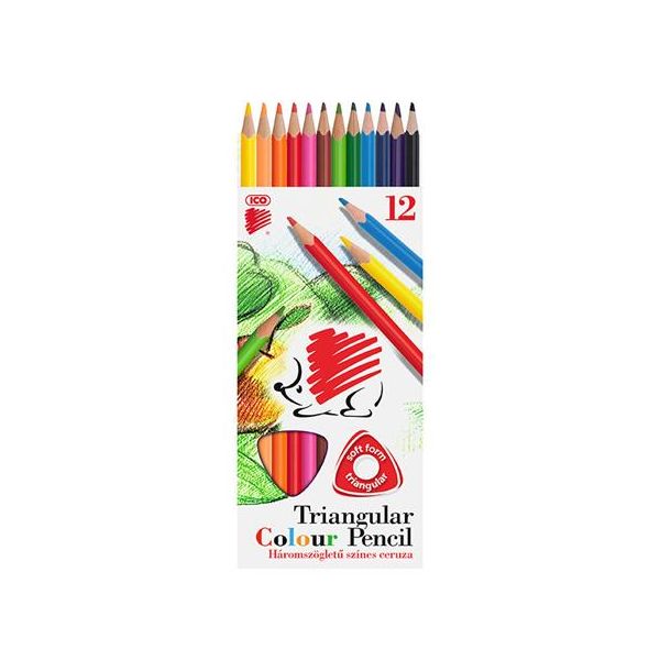 Farebné ceruzky, sada, trojhranné, ICO "Ježko", 12 rôznych farieb