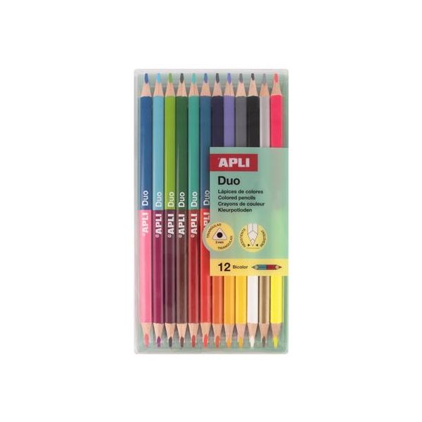 Farebné ceruzky, sada, obojstranné, trojhranné, APLI "Duo", 24 rôznych farieb, 12ks