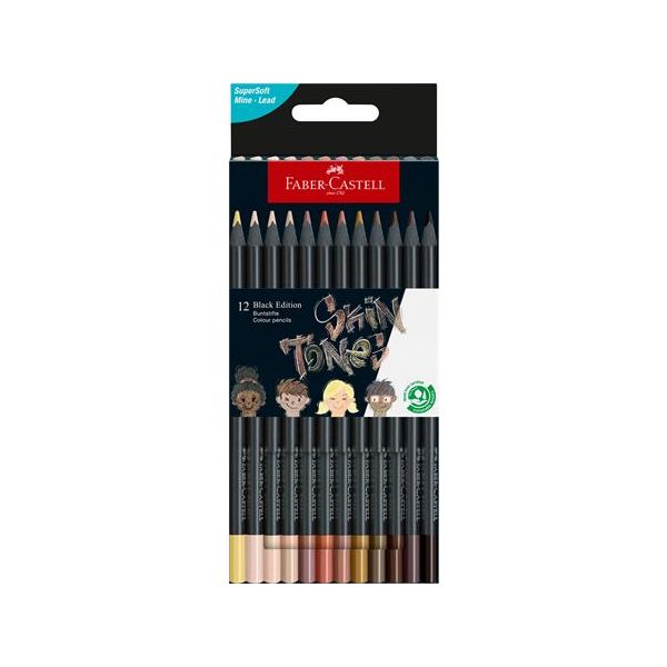 Farebné ceruzky, sada, trojhranné, FABER-CASTELL "Black Edition",  12 rôznych odtieňov pleti