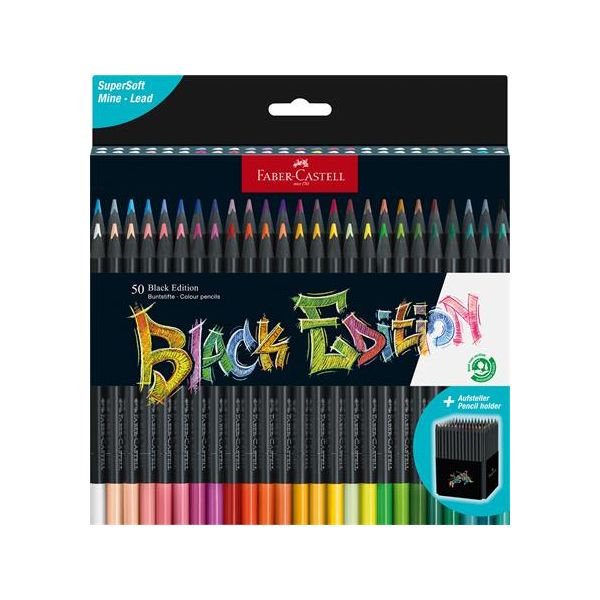 Farebné ceruzky, sada, trojhranné, FABER-CASTELL "Black Edition", 50 rôznych farieb