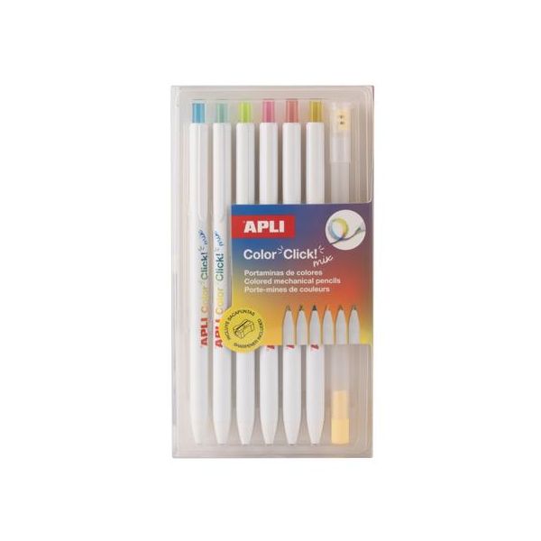 Farebné mechanické ceruzky, sada, so špeciálnou viacfarebnou tuhou, APLI "Color Click Mix"