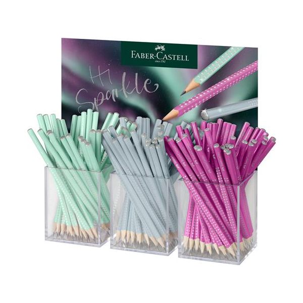 Grafitová ceruzka, displej, B, trojhranná, FABER-CASTELL "Sparkle Aurora", mix farieb