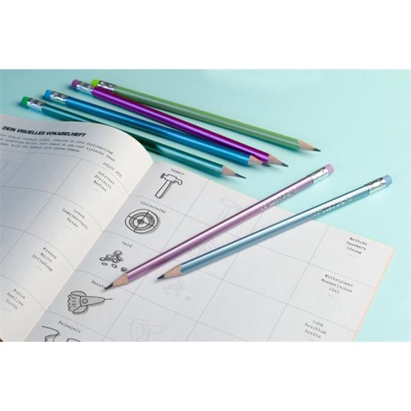 Grafitová ceruzka s gumou, HB, trojhranná, KORES "GRAFITOS Style", rôzne kovové farby