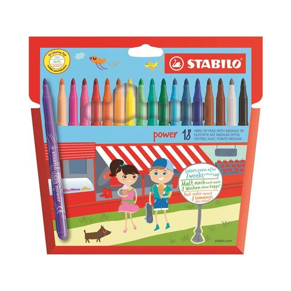 Fixky, 2 mm, STABILO "Power", 18 rôznych farieb, 18ks