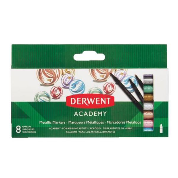 Fixky, sada, DERWENT, "Academy", 8 rôznych metalických farieb, 8ks