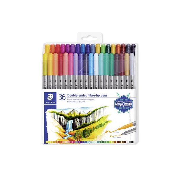 Fixky, sada, 0,8/3,0 mm, obojstranné, STAEDTLER "3200", 36 rôznych farieb, 36ks