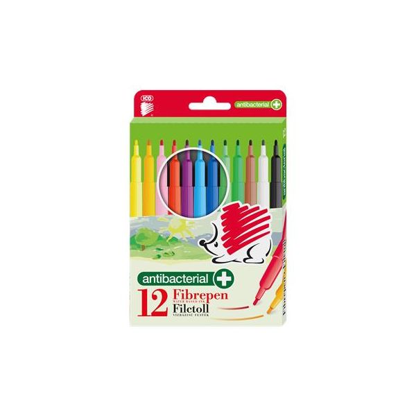 Fixky, sada, 1 mm, antibakteriálne, ICO "Ježko 300", 12 rôznych farieb, 12ks