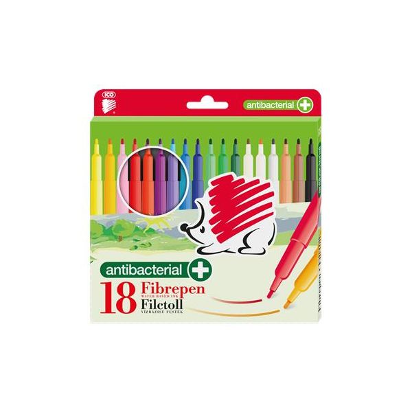 Fixky, sada, 1 mm, antibakteriálne, ICO "Ježko 300", 18 rôznych farieb, 18ks