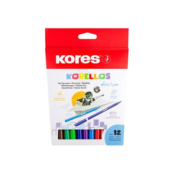 Fixky, sada, vyprateľné KORES "Korellos", 12 rôznych farieb, 12ks