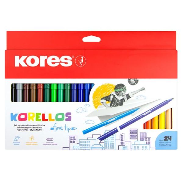 Fixky, sada, vyprateľné, KORES "Korellos", 24 rôznych farieb, 24ks