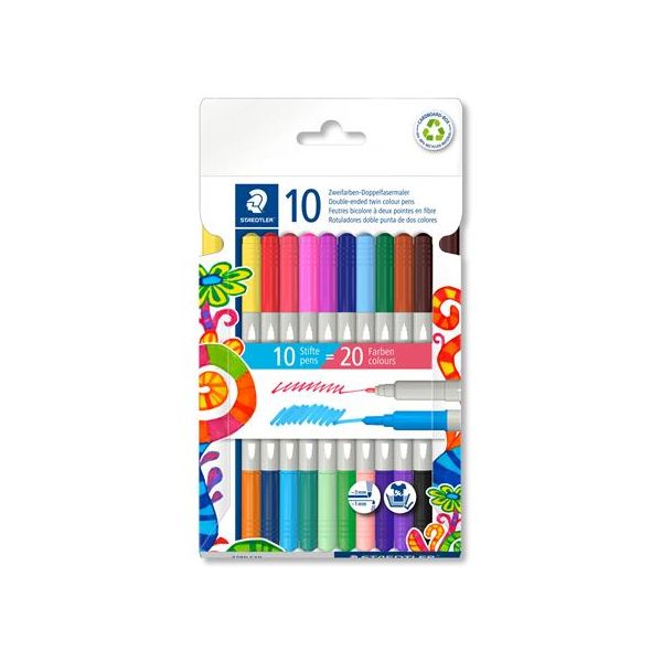 Fixky, sada, 1/3 mm, obojstranné, STAEDTLER® "3280", 20 rôznych farieb, 10ks