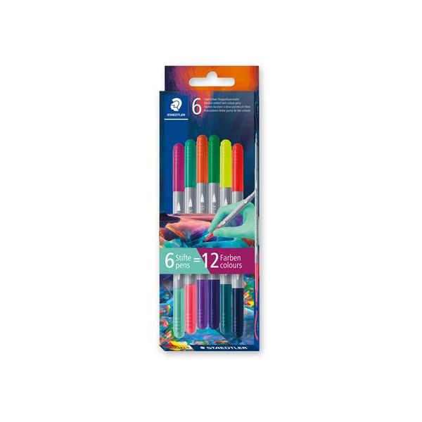 Popisovač, sada, 1/3 mm, obojstranný, vyprateľný, STAEDTLER® "3280", Multiverzum 1, 6 rôznych farieb, 6ks