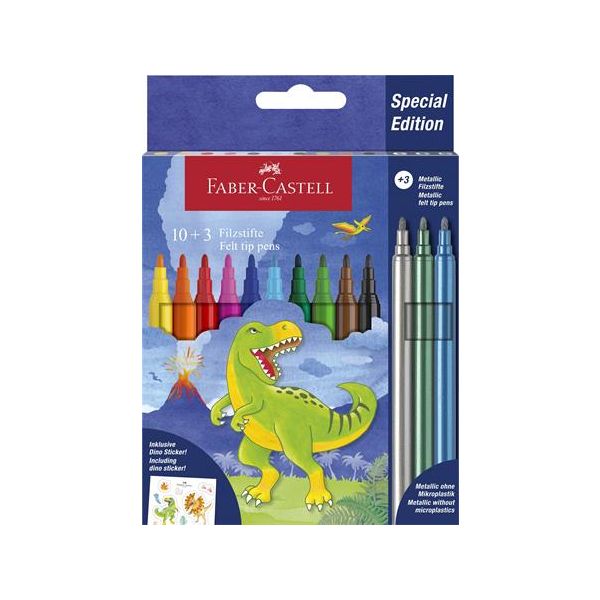 Fixky, sada, FABER-CASTELL "Dino" 10 rôznych farieb + 3  kovové farby, 13ks
