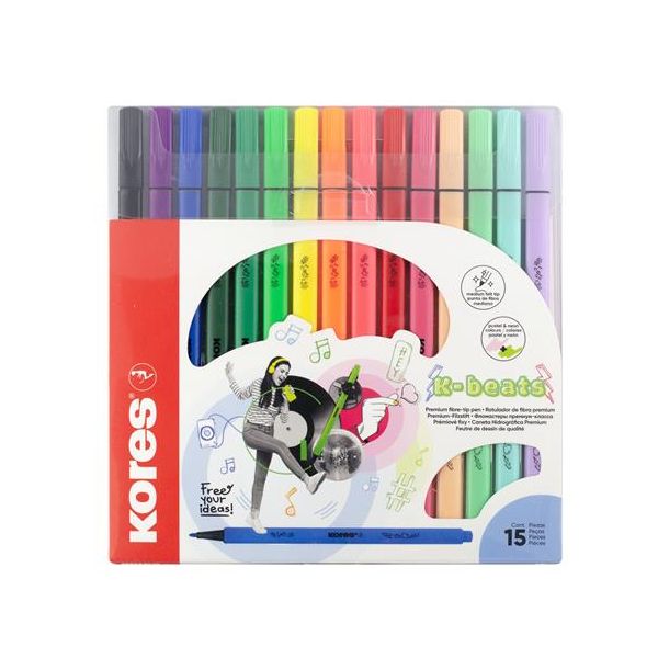 Fixky, sada, vyprateľné, KORES "K-beats", 15 rôznych farieb, 15ks