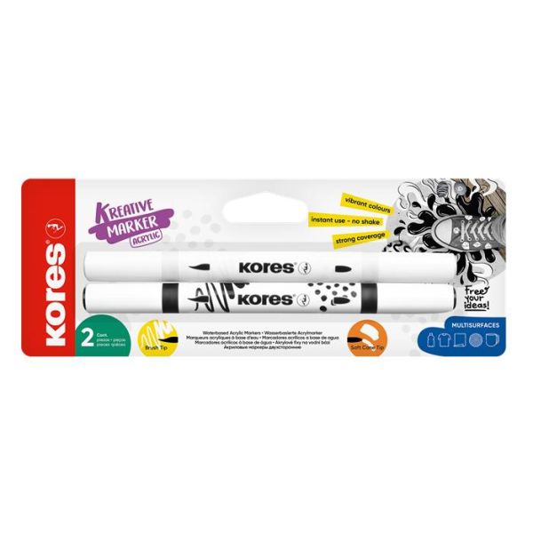 Dekoračný popisovač, sada, akrylový, 1-2 mm, obojstranný, KORES " K-Kreative", 2 rôzne farby