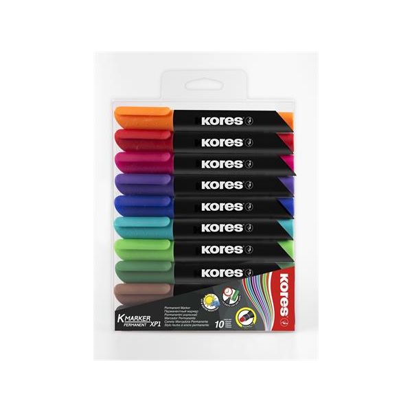 Permanentný popisovač, 3 mm, kužeľový hrot, KORES "K-Marker XP1", 10 rôznych farieb