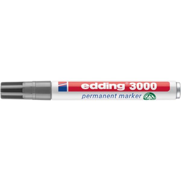 Permanentný popisovač, 1,5-3 mm, kužeľovitý hrot, EDDING "3000", sivá