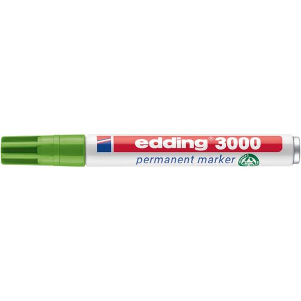 Permanentný popisovač, 1,5-3 mm, kužeľovitý hrot, EDDING "3000", svetlozelená