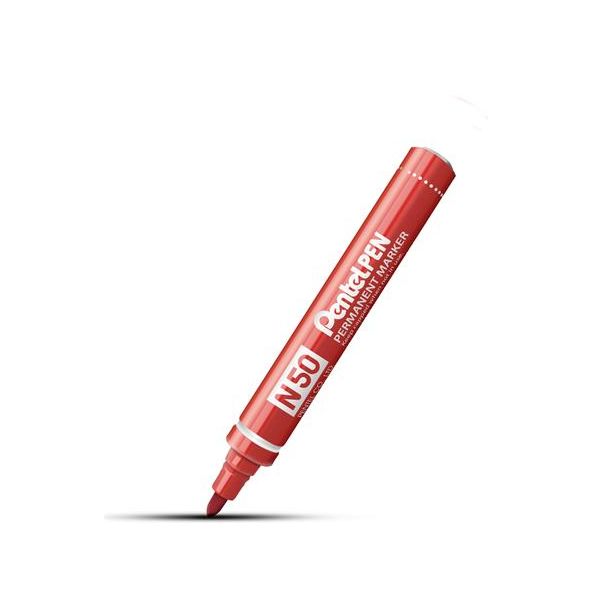 Permanentný popisovač, 2 mm, kužeľový hrot, PENTEL "N50", červená