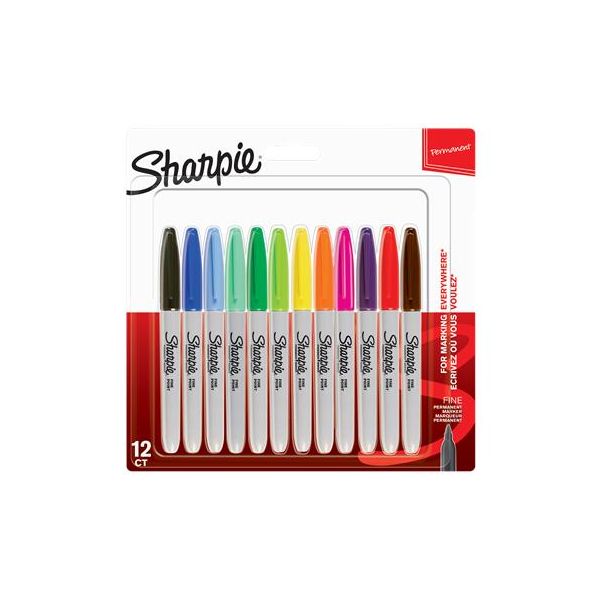 Permanentný popisovač, 1 mm, kužeľový hrot, SHARPIE "Fine Point", 12 rôznych farieb