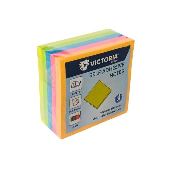 Samolepiaci bloček, 50x50 mm, 250 listov, VICTORIA OFFICE, neónové farby, 250list