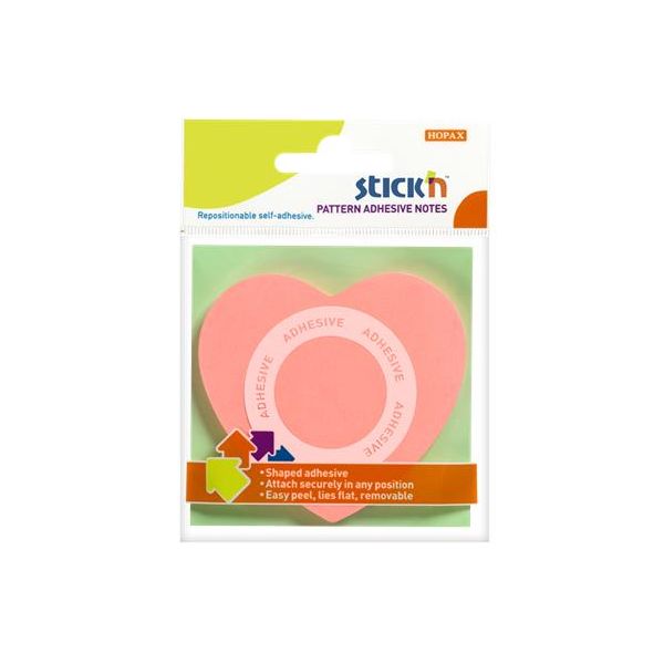 Samolepiaci poznámkový blok, srdce, 70x70 mm, 50 listov, STICK N, ružová