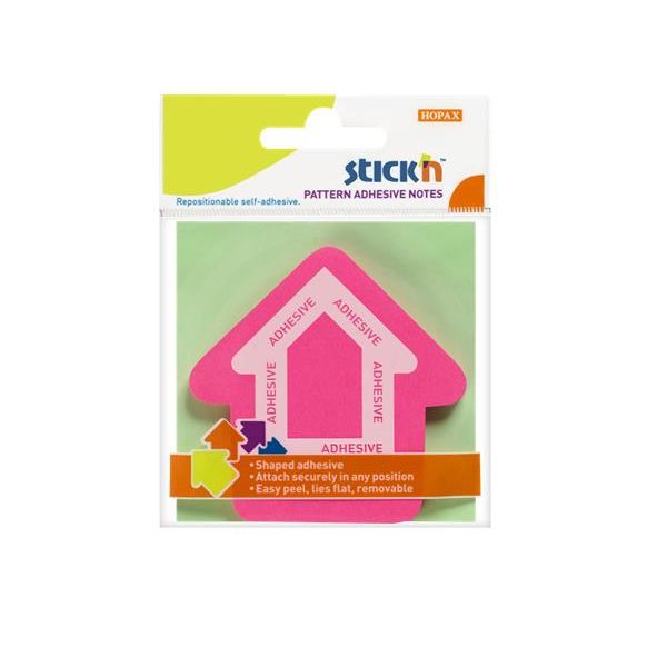 Samolepiaci poznámkový blok, šípka, 70x70 mm, 50 listov, STICK N, magenta