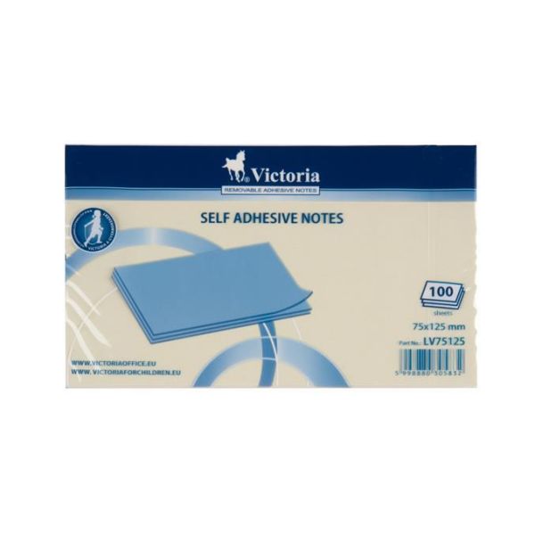 Samolepiaci bloček, 75x125 mm, 100 listov, VICTORIA OFFICE, žltá, 100list
