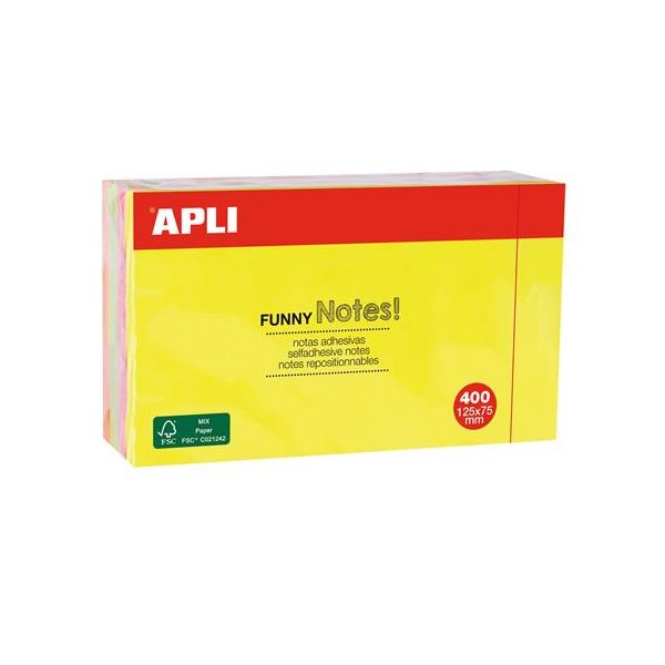 Samolepiaci bloček, 125x75 mm, 400 listov, APLI, neónový