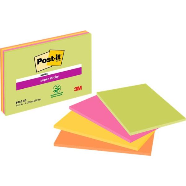 Samolepiaci bloček, 203x152 mm, 4x45 listov, 3M POSTIT "Super Sticky", mix farieb