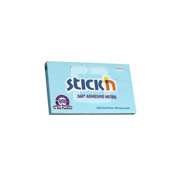 Samolepiaci poznámkový blok, 76x127 mm, 100 listov, STICK N „360°”, modrá