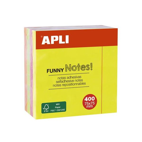 Samolepiaci bloček, 75x75 mm, 400 listov, APLI, neónový