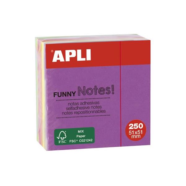 Samolepiaci bloček, 51x51 mm, 250 listov, APLI, neónový