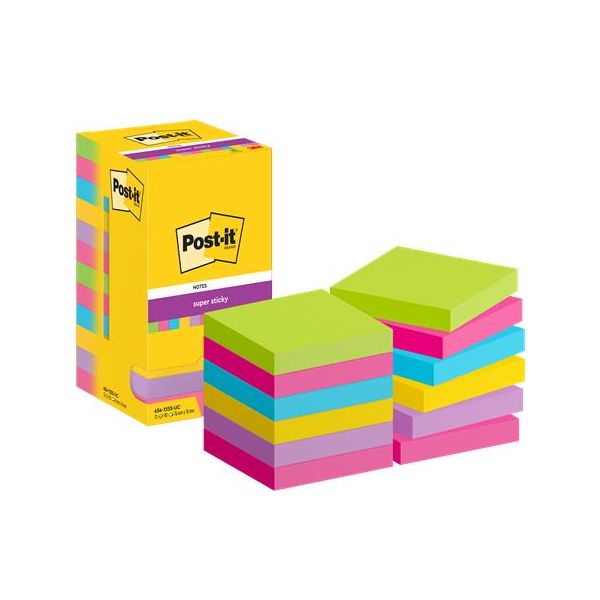 Samolepiace bloky, 76x76 mm, 100 listov, 3M POSTIT "Super Sticky", mix