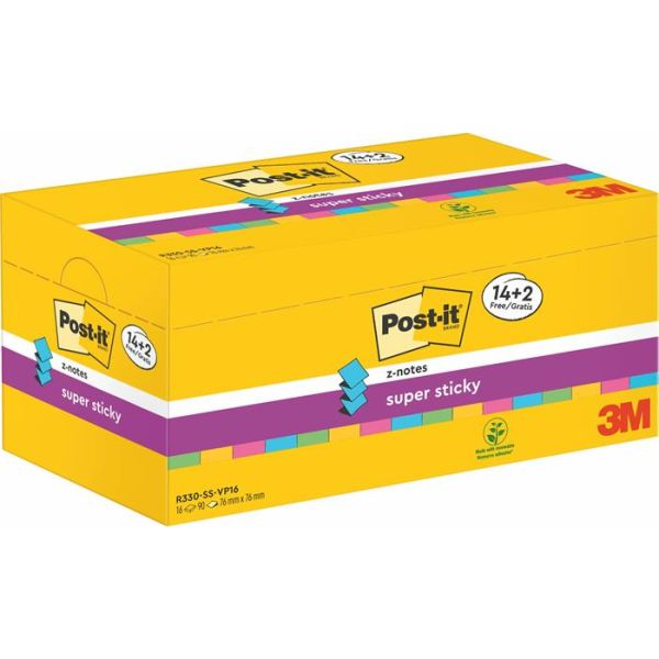 Samolepiaci bloček, "Z", 76x76 mm, 16x90 listov, 3M POSTIT, "Super Sticky", mix farieb