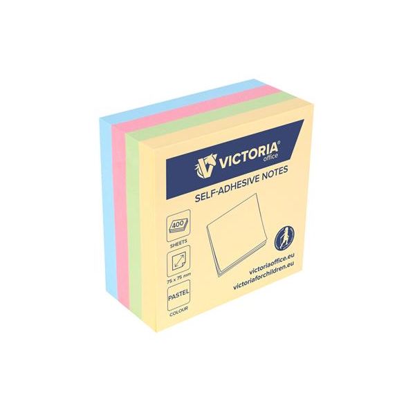 Samolepiaci bloček, 75x75 mm, 400 listov, VICTORIA OFFICE, pastelový