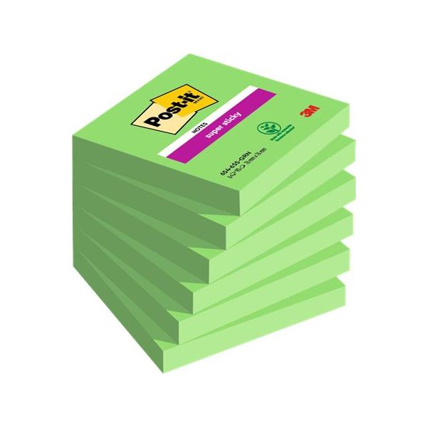 Samolepiaci bloček, 76x76 mm, 6x90 listov, 3M POSTIT "Super Sticky", zelená