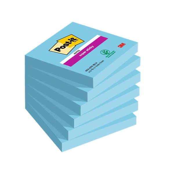 Samolepiaci bloček, 76x76 mm, 6x90 listov, 3M POSTIT "Super Sticky", modrá