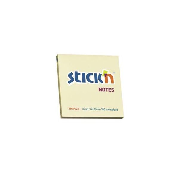 Samolepiaci bloček, 76x76 mm, 100 listov, STICK N, pastelovo žltá, 100list