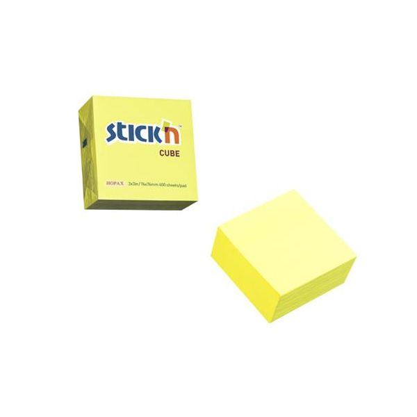 Samolepiaci blok, 76x76mm, 400 listov, STICK N, neónová žltá