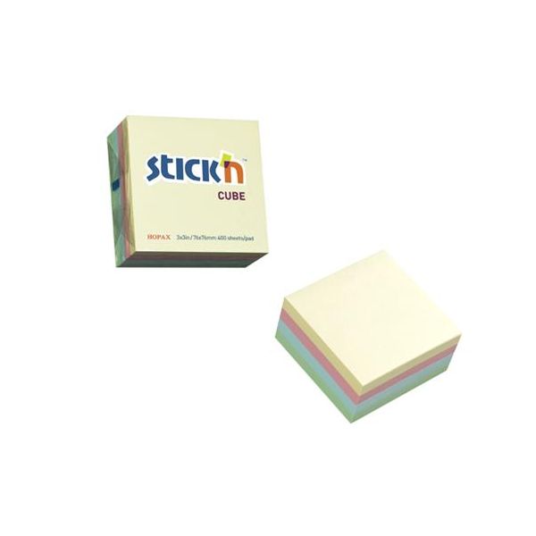 Samolepiaci blok, 76x76mm, 400 listov, STICK N, pastelové dúhové farby