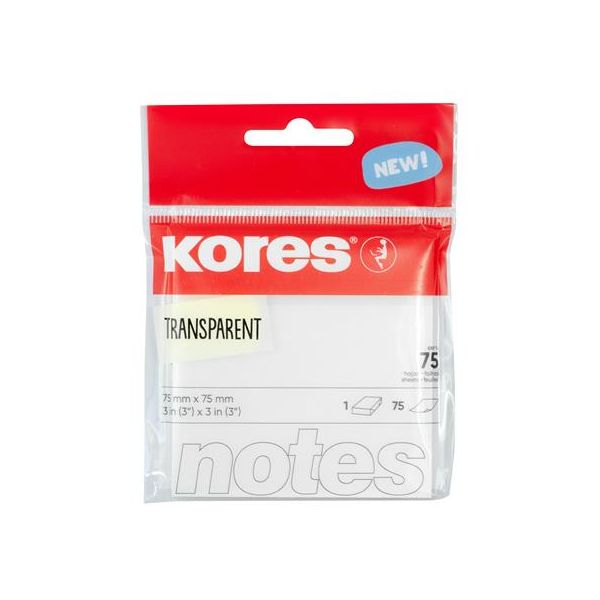 Samolepiaci bloček, 75x75 mm, 75 listov, KORES, priehľadný
