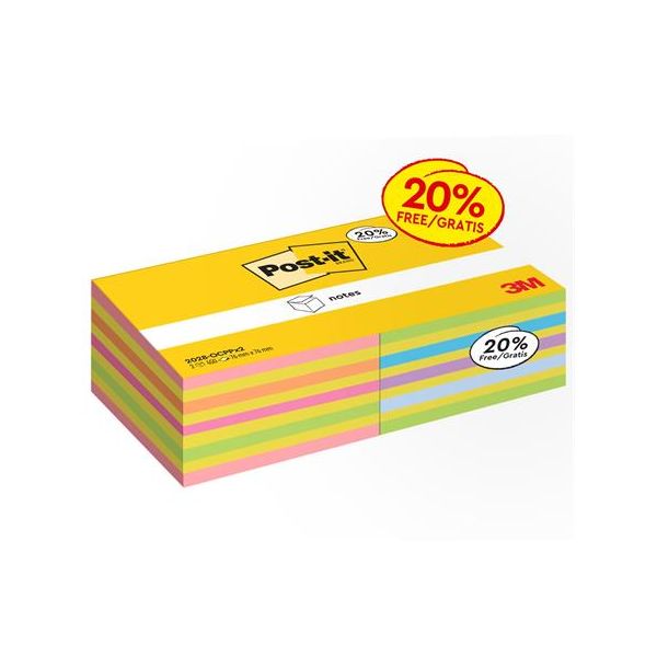 Samolepiaci bloček, 76x76 mm, 2x450 listov, 3M POSTIT,  mix farieb